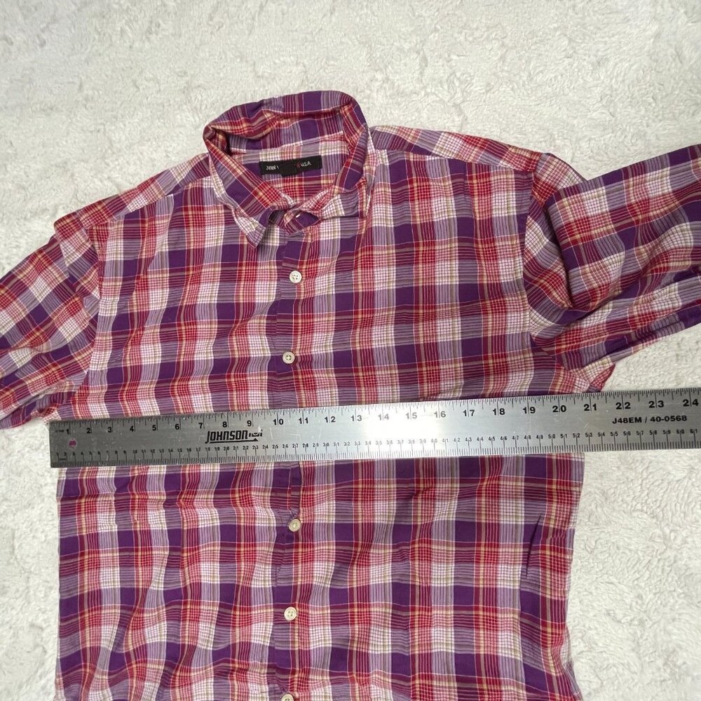 John Varvatos Mens Button Up Long Sleeve Plaid Shirt Medium Purple Red Cotton - Picture 7 of 9